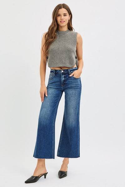 Juliana Mid Rise Crop Wide Raw Hem Jeans