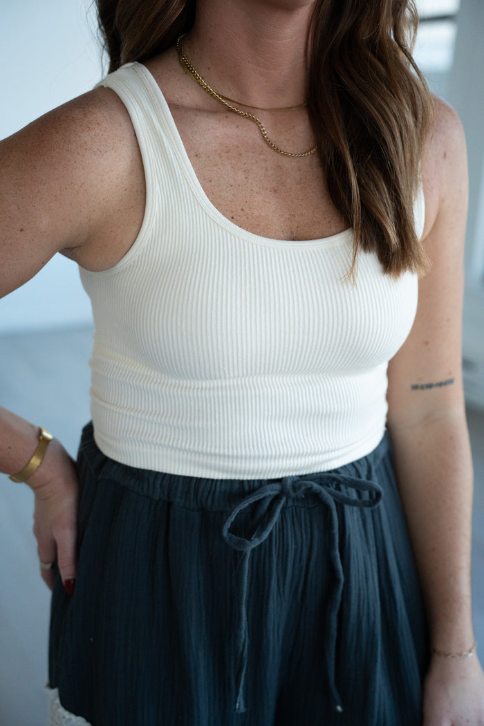 Tova Padded Ribbed Scoop Neck Tank