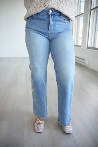 Mallory Mid Rise Embroidered Jeans