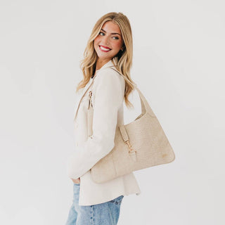 Amie Snake Embossed Shoulder Bag - Cream