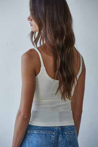 Calla Padded Ribbed Scoop Neck Cami - Cream