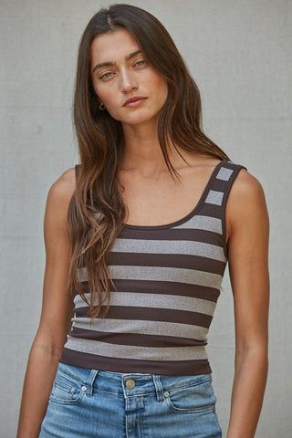 Tierney Padded Striped Tank - Coffee Bean