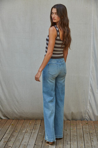 Tierney Padded Striped Tank - Coffee Bean