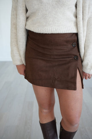Elsie Faux Suede Button Mini Skirt