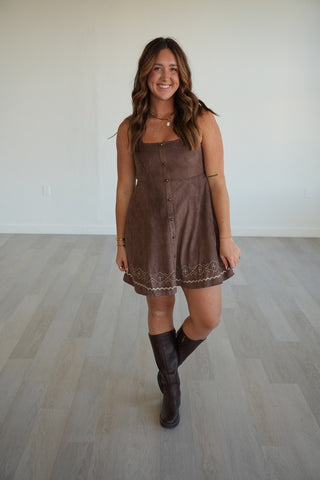 Dixie Embroidered Faux Suede Western Dress