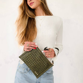 Veda Woven Crossbody and Clutch Bag - Olive