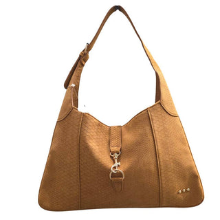 Amie Snake Embossed Shoulder Bag - Brown