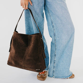 Evie Suede Hobo Shoulder Bag - Chocolate