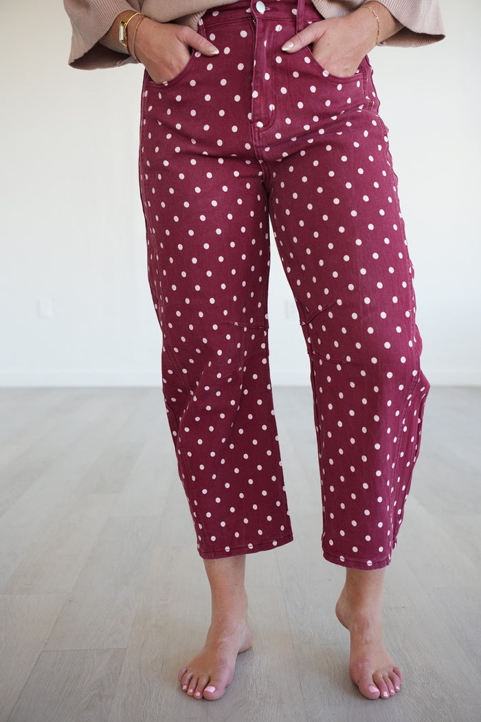Priya High Waist Polka Dot Barrel Pants