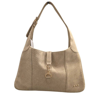 Amie Snake Embossed Shoulder Bag - Cream