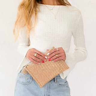 Veda Woven Crossbody and Clutch Bag - Taupe