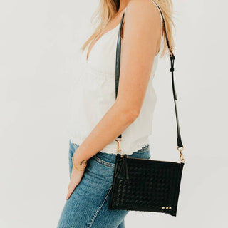 Veda Woven Crossbody and Clutch Bag - Black