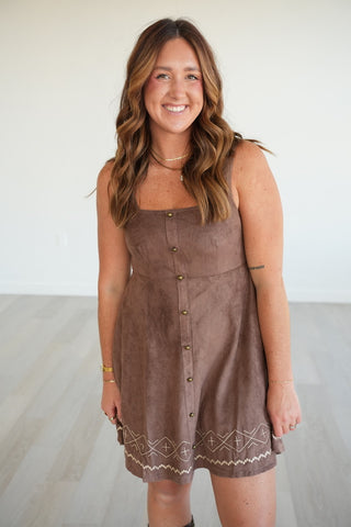 Dixie Embroidered Faux Suede Western Dress