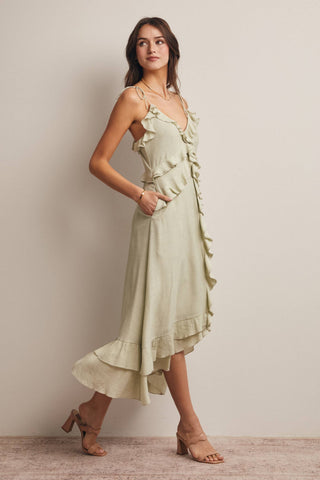 Sophie Ruffle Tie-Front Midi Dress