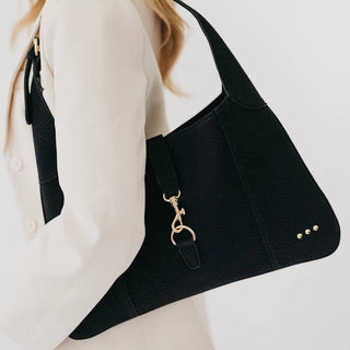Amie Snake Embossed Shoulder Bag - Black