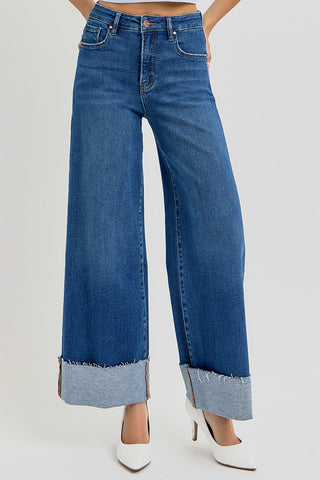 Jada Tummy Control Crop Wide Cuffed Jeans - Dark