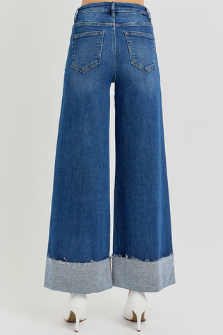 Jada Tummy Control Crop Wide Cuffed Jeans - Dark