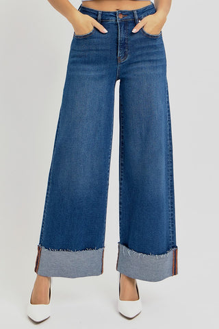 Jada Tummy Control Crop Wide Cuffed Jeans - Dark