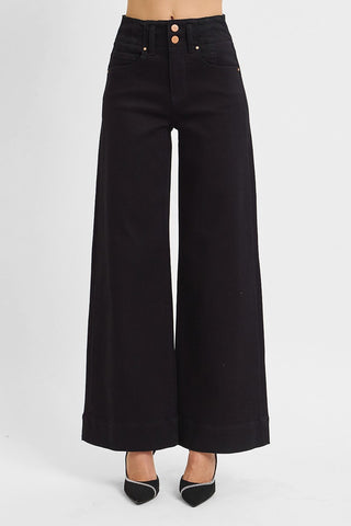 Penny High Rise Double Button Wide Pants - Black