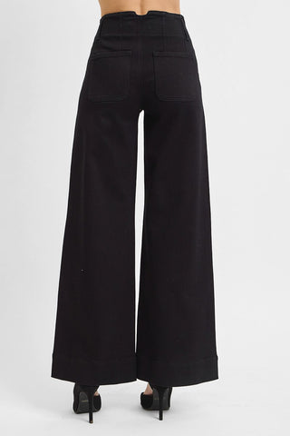 Penny High Rise Double Button Wide Pants - Black