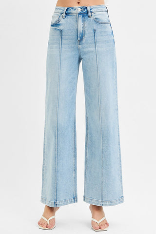 June High Waist Wide Leg Pintuck Jeans - Light