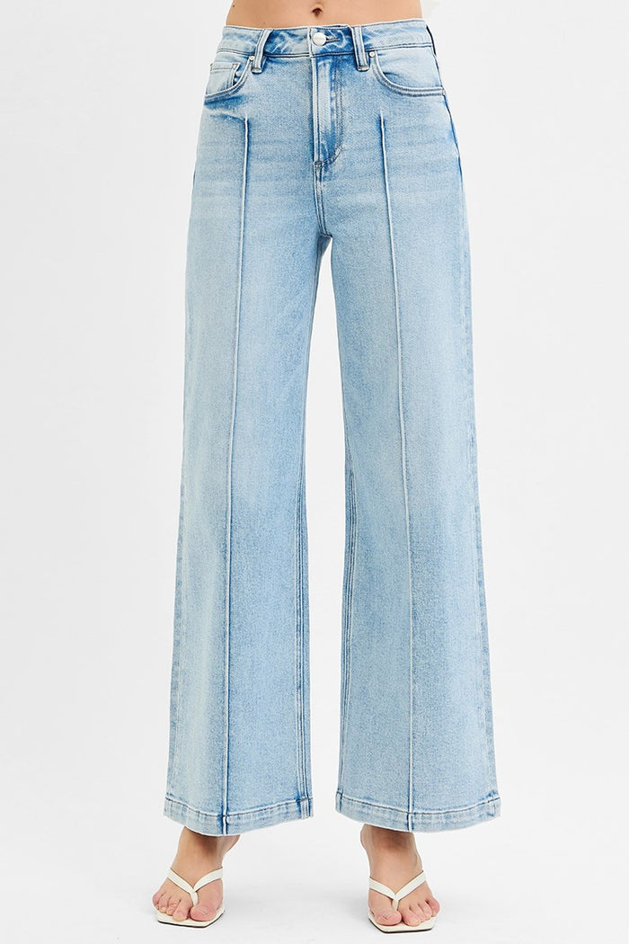 June High Waist Wide Leg Pintuck Jeans