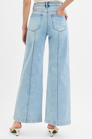 June High Waist Wide Leg Pintuck Jeans - Light