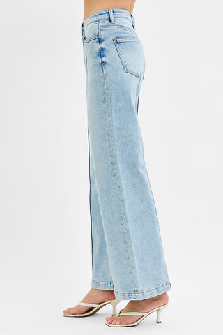 June High Waist Wide Leg Pintuck Jeans - Light
