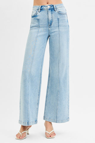 June High Waist Wide Leg Pintuck Jeans - Light