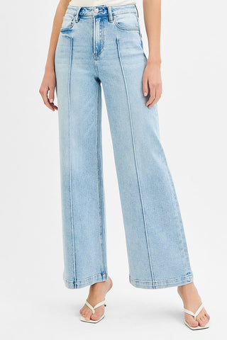 June High Waist Wide Leg Pintuck Jeans - Light