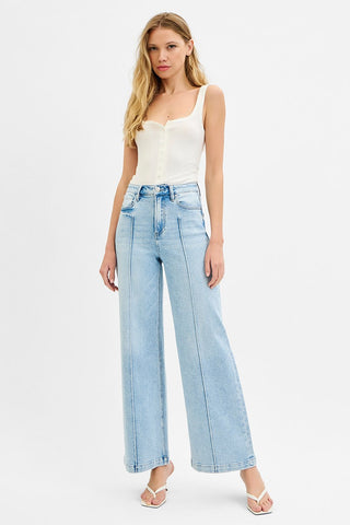 June High Waist Wide Leg Pintuck Jeans - Light