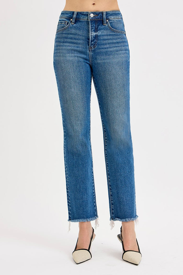 Jaycee Tummy Control Ankle Straight Raw Hem Jeans