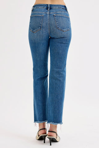 Jaycee Tummy Control Ankle Straight Raw Hem Jeans - Medium