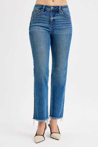 Jaycee Tummy Control Ankle Straight Raw Hem Jeans - Medium