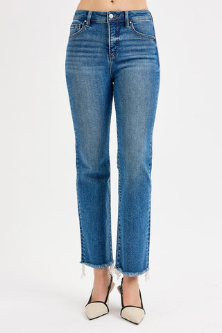 Jaycee Tummy Control Ankle Straight Raw Hem Jeans - Medium