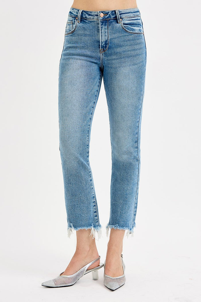 Jenna High Rise Crop Straight Slim Jeans