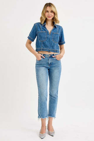 Josie High Rise Crop Straight Slim Jeans - Medium