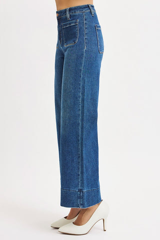 Joni High Rise Cropped Wide Patch Pocket Jeans - Dark