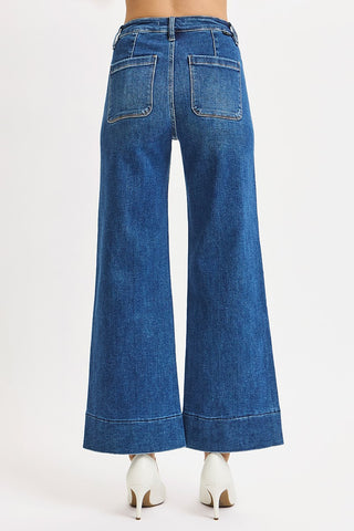 Joni High Rise Cropped Wide Patch Pocket Jeans - Dark