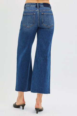 Juliana Mid Rise Crop Wide Raw Hem Jeans - Dark