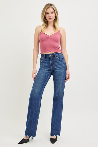 Jillian 4-Way Stretch High Rise Straight Jeans - Dark