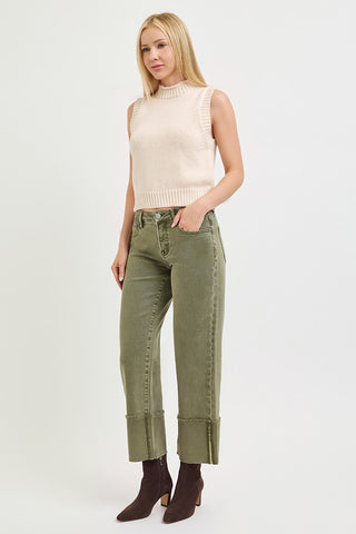 Paulina Tummy Control Wide Cuffed Pants - Burnt Olive
