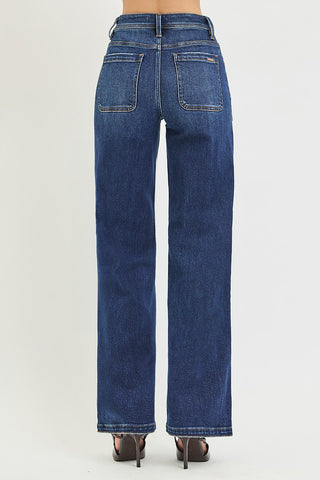 Jody High Rise Wide Leg Patch Pocket Jeans - Dark
