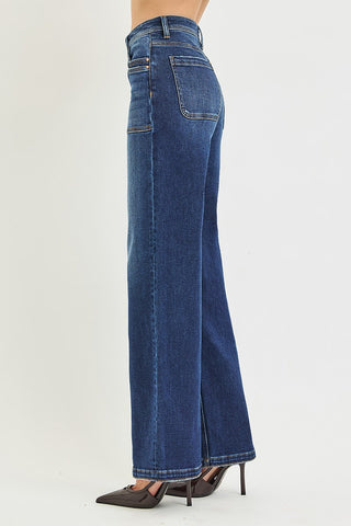 Jody High Rise Wide Leg Patch Pocket Jeans - Dark