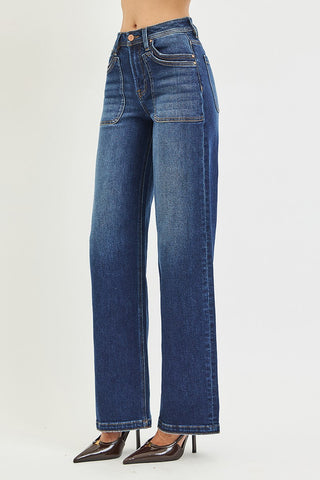 Jody High Rise Wide Leg Patch Pocket Jeans - Dark
