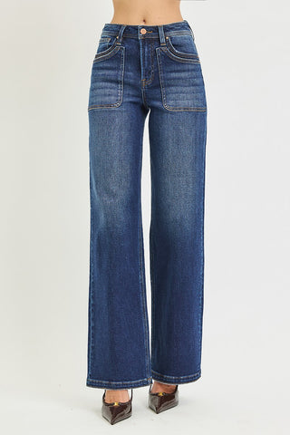 Jody High Rise Wide Leg Patch Pocket Jeans - Dark