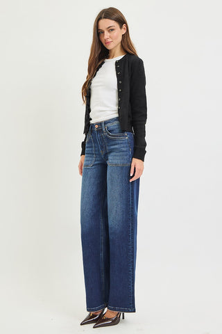 Jody High Rise Wide Leg Patch Pocket Jeans - Dark