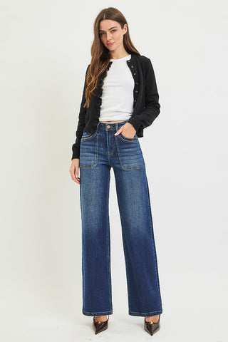 Jody High Rise Wide Leg Patch Pocket Jeans - Dark