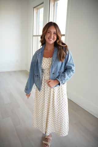 Dahlia Polka Dot Tie Front Midi Dress