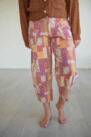 Lorelei Patchwork Print Twill Barrel Pants